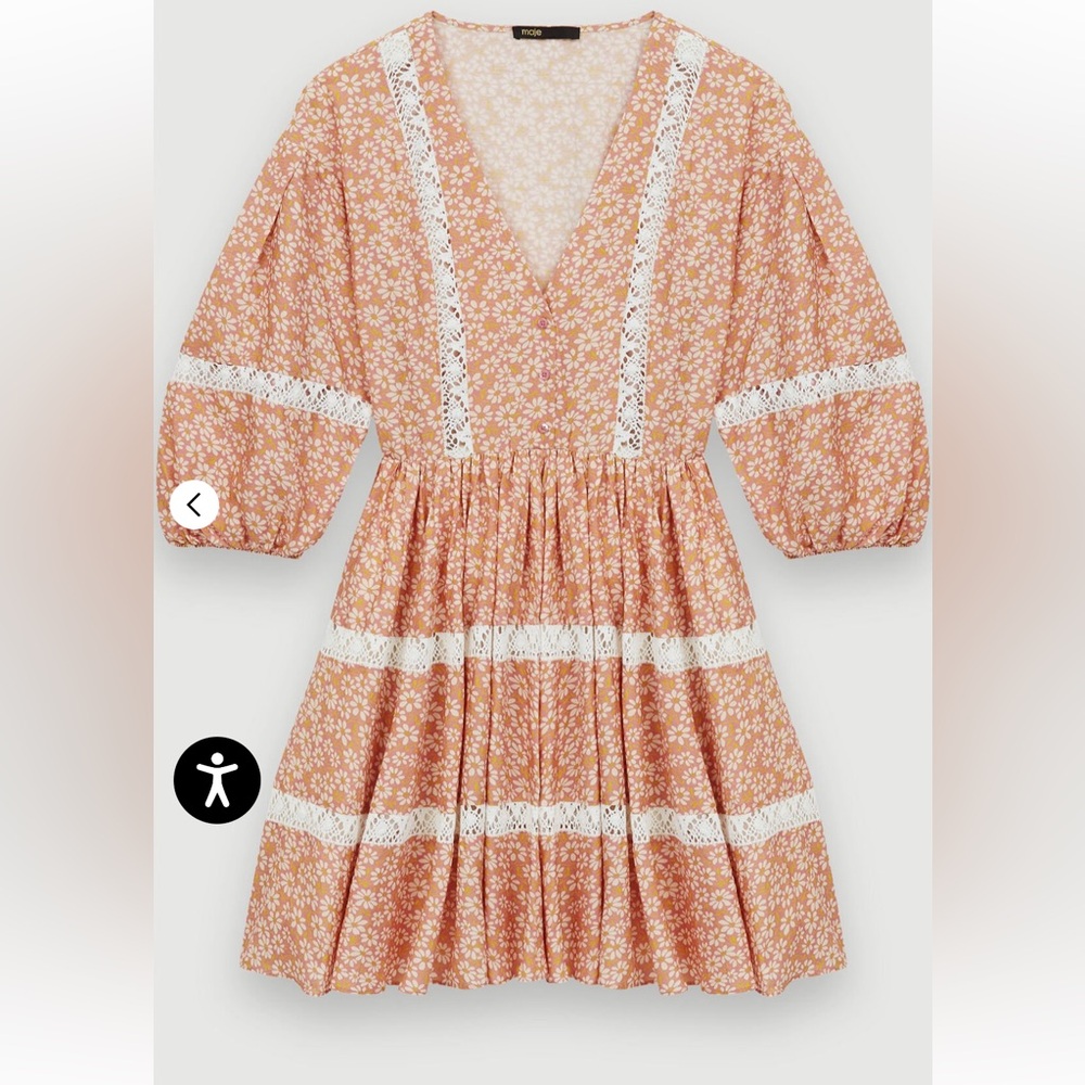 NWT Maje Linen Blend Rayanik Elegant Pink Floral Dress - Picture 8 of 12